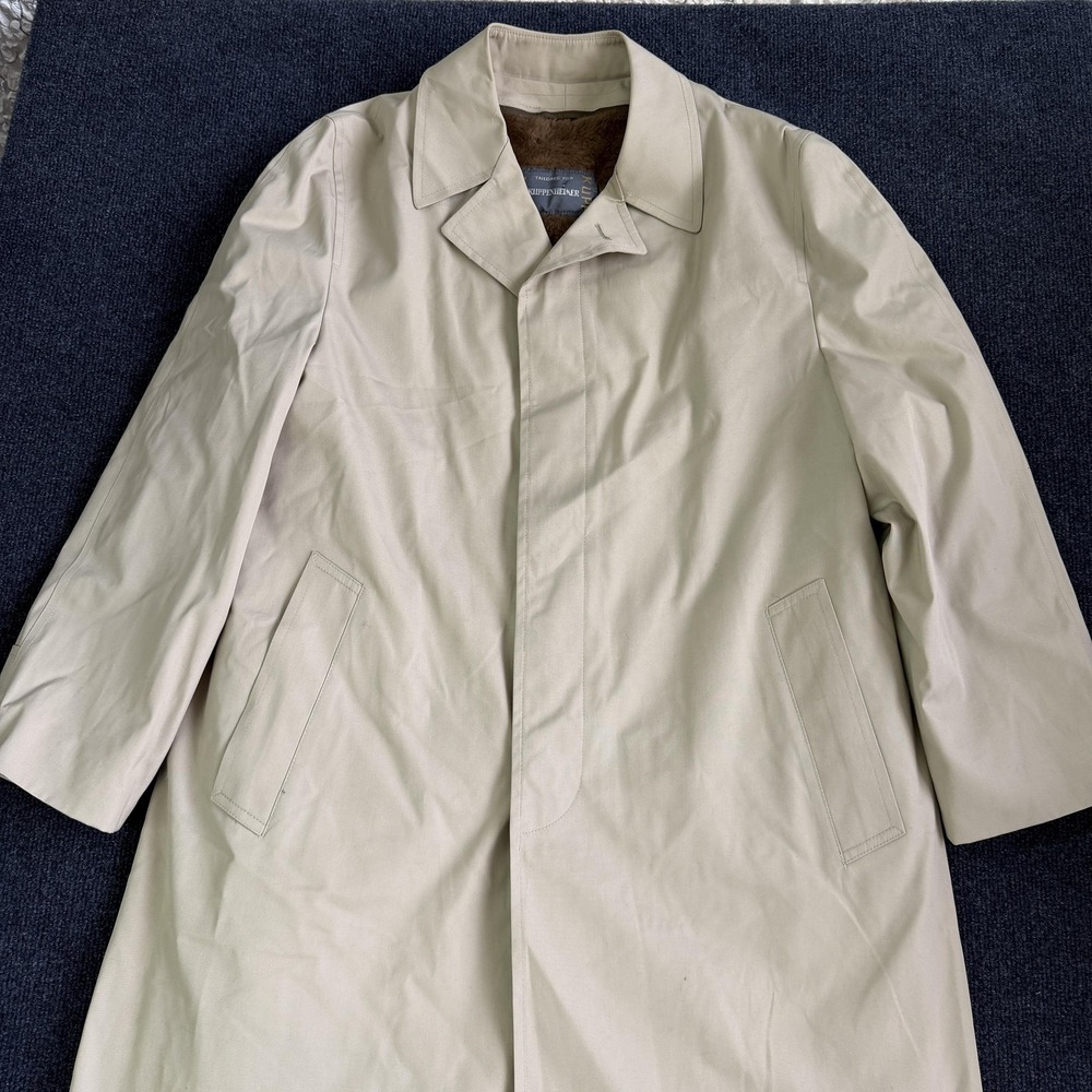 Vintage Kuppenheimer Coat Mens 40 Beige Faux Fur Lined Rain Overcoat Trench